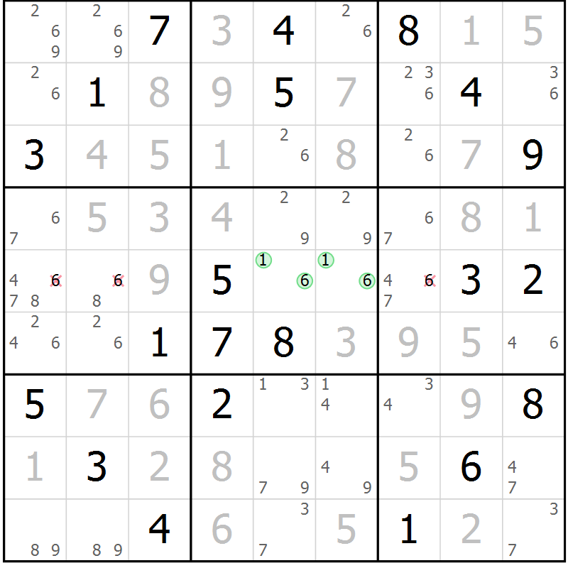 Position des candidats pour la solution de la Gr 80 page 83 du magazine de sudoku Maestro n° 085