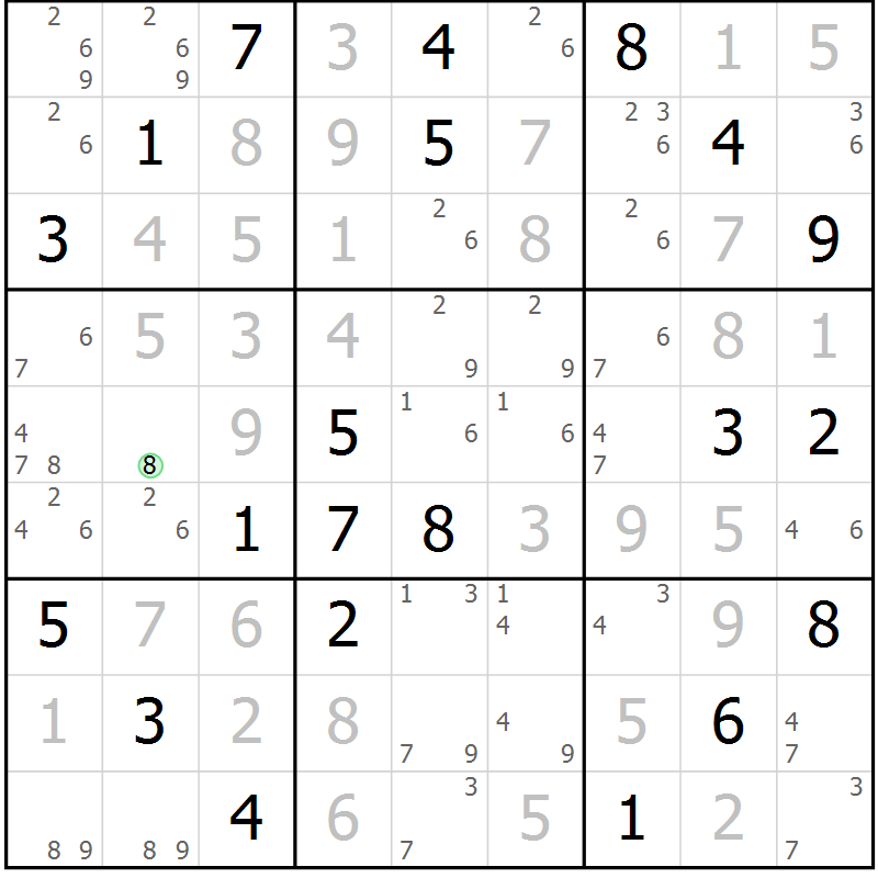Position des candidats pour la solution de la Gr 80 page 83 du magazine de sudoku Maestro n° 085