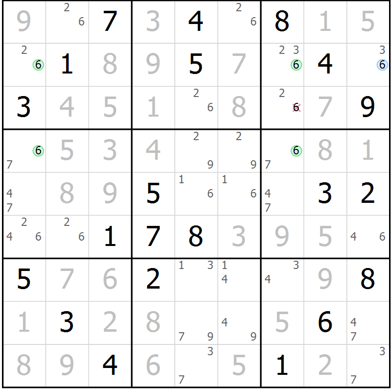 Position des candidats pour la solution de la Gr 80 page 83 du magazine de sudoku Maestro n° 085