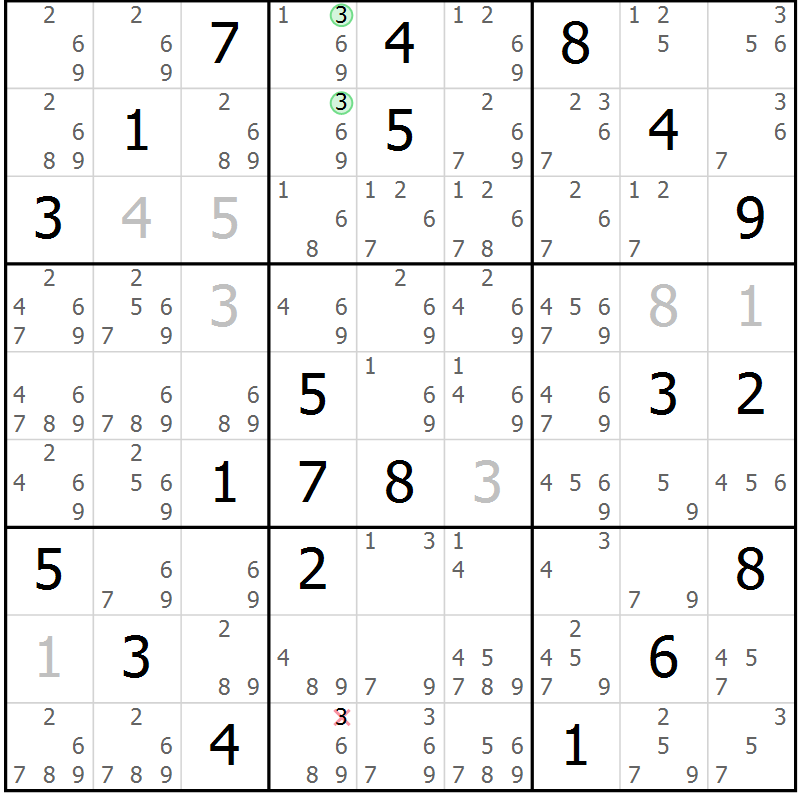 Position des candidats pour la solution de la Gr 80 page 83 du magazine de sudoku Maestro n° 085