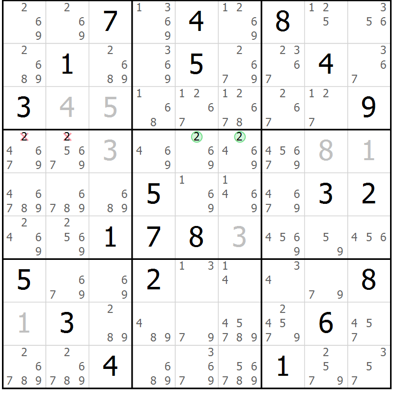 Position des candidats pour la solution de la Gr 80 page 83 du magazine de sudoku Maestro n° 085