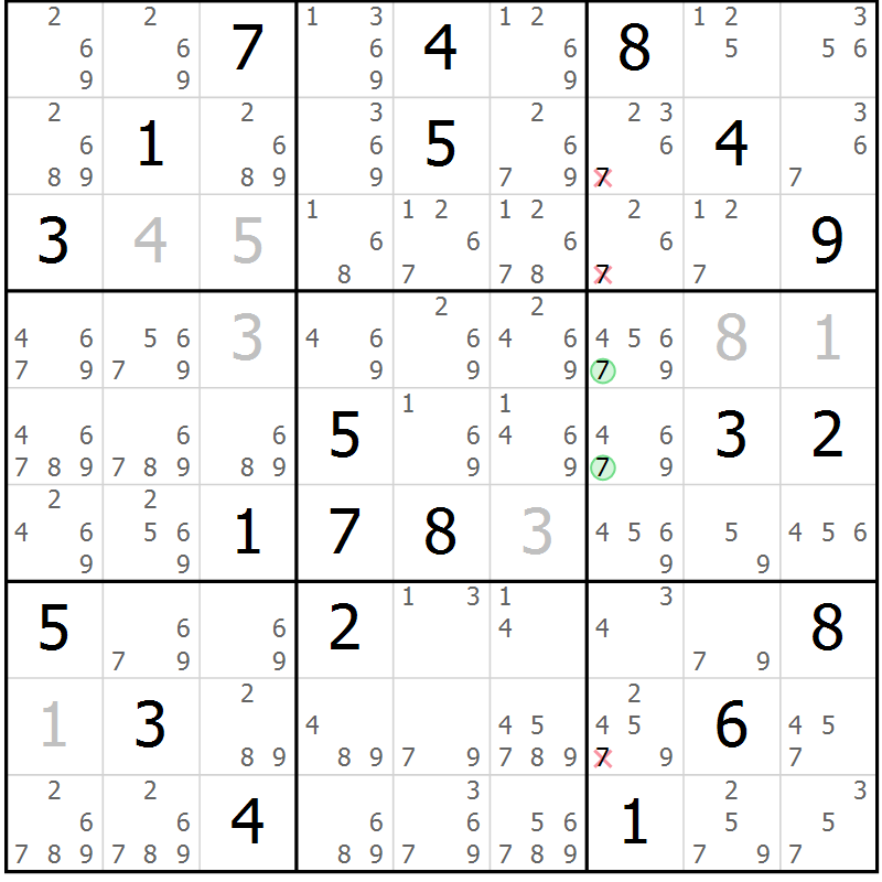 Position des candidats pour la solution de la Gr 80 page 83 du magazine de sudoku Maestro n° 085