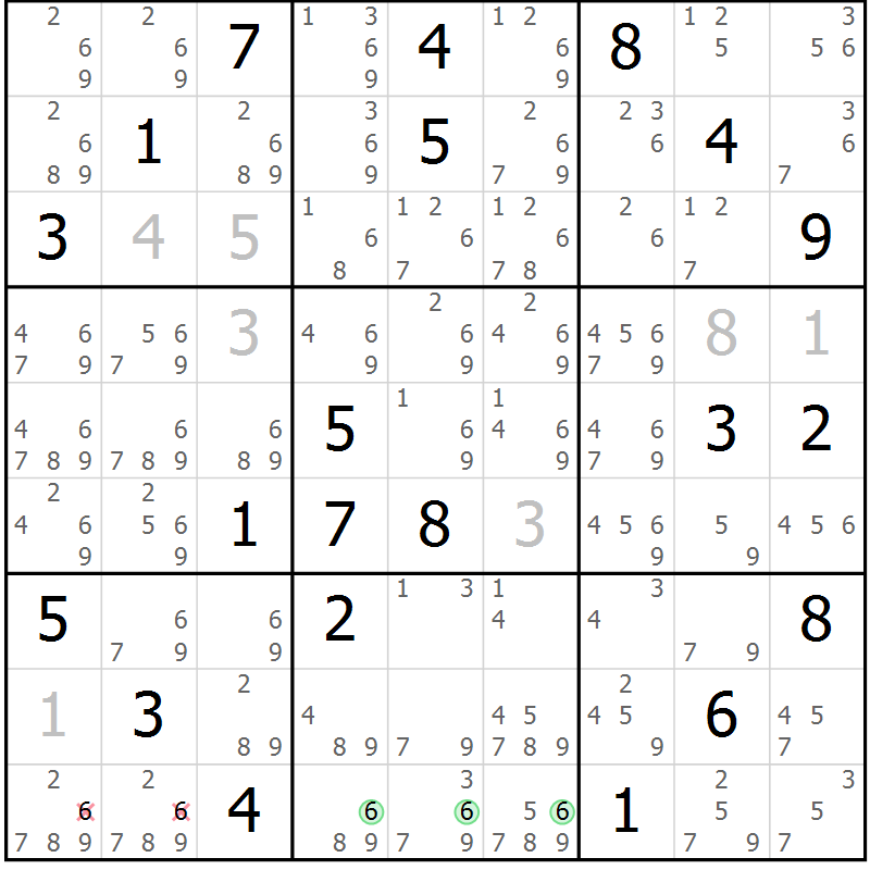 Position des candidats pour la solution de la Gr 80 page 83 du magazine de sudoku Maestro n° 085