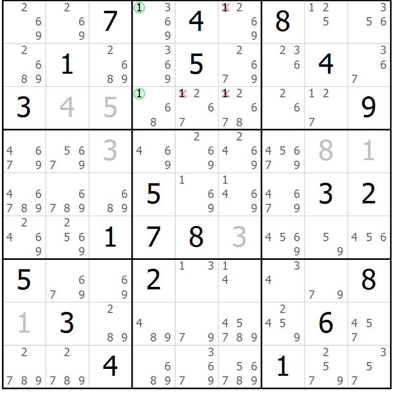 Position des candidats pour la solution de la Gr 80 page 83 du magazine de sudoku Maestro n° 085