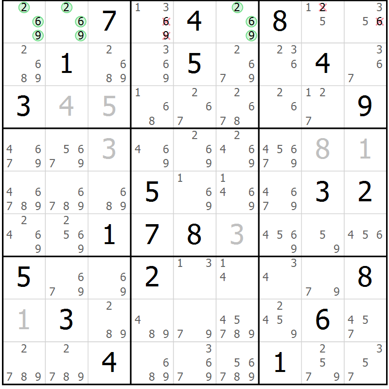 Position des candidats pour la solution de la Gr 80 page 83 du magazine de sudoku Maestro n° 085