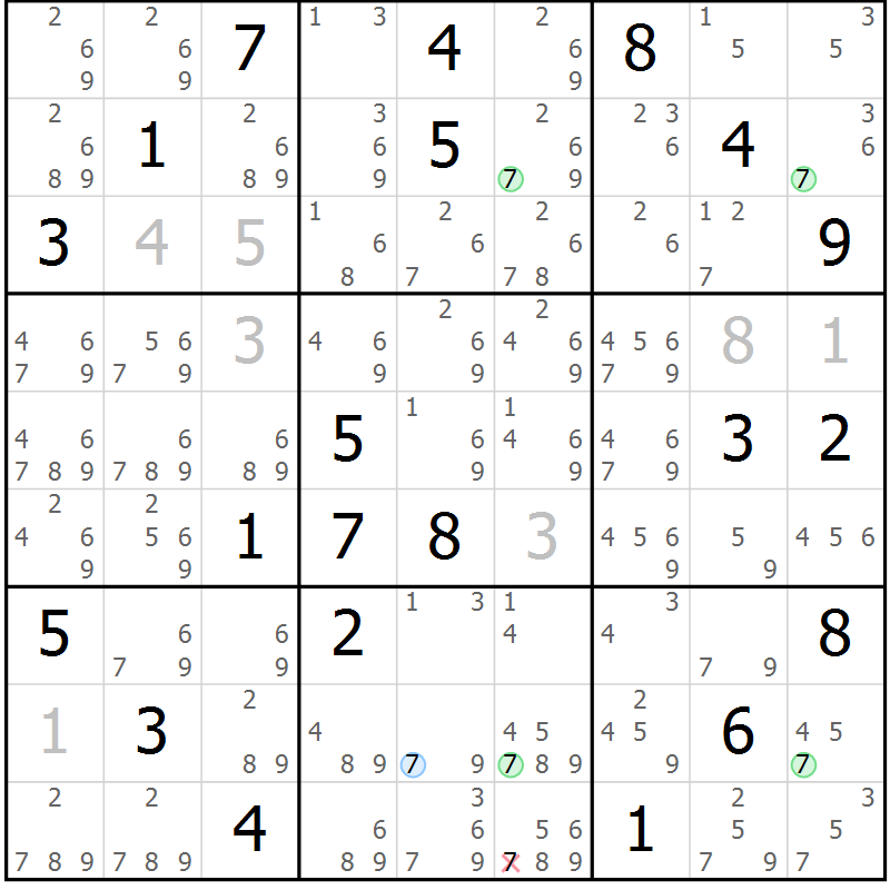 Position des candidats pour la solution de la Gr 80 page 83 du magazine de sudoku Maestro n° 085