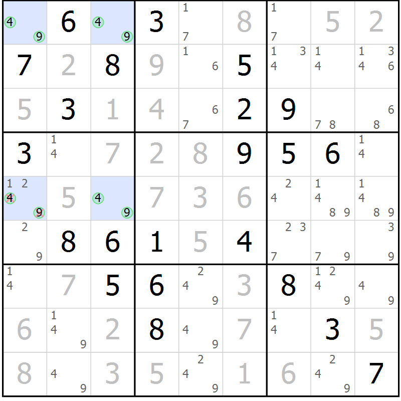 Position des candidats pour la solution de la Gr 81 page 84 du magazine de sudoku Maestro n° 085