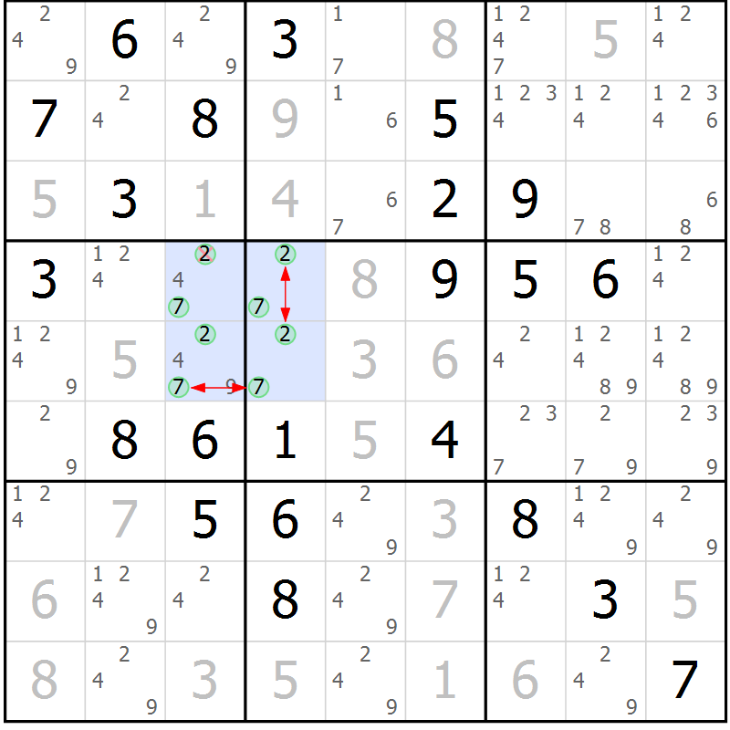 Position des candidats pour la solution de la Gr 81 page 84 du magazine de sudoku Maestro n° 085