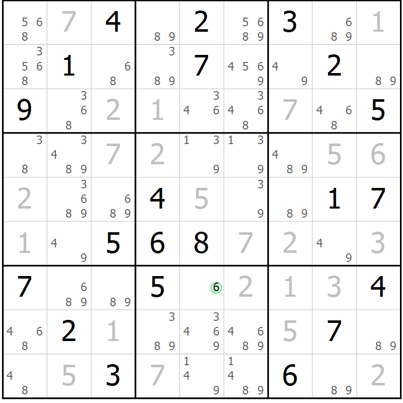 Position des candidats pour la solution de la Gr 82 page 85 du magazine de sudoku Maestro n° 085