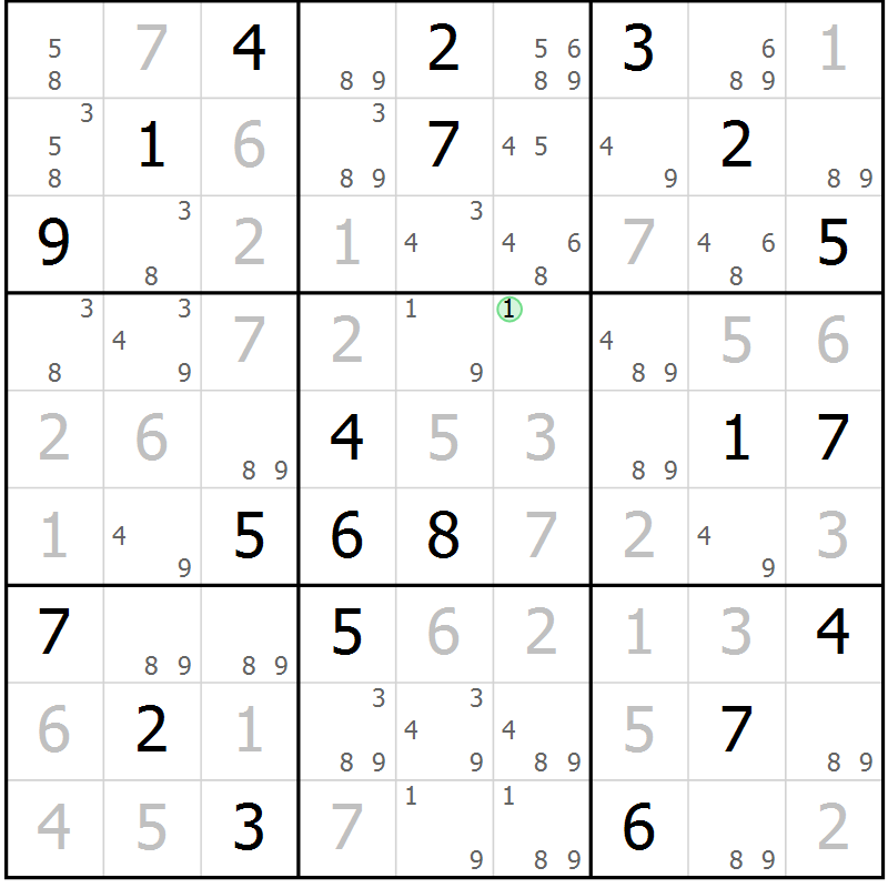 Position des candidats pour la solution de la Gr 82 page 85 du magazine de sudoku Maestro n° 085