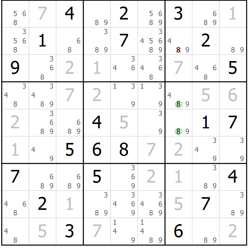 Position des candidats pour la solution de la Gr 82 page 85 du magazine de sudoku Maestro n° 085