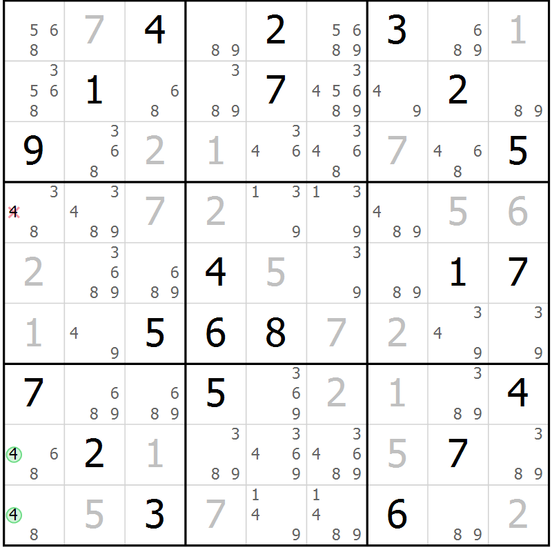 Position des candidats pour la solution de la Gr 82 page 85 du magazine de sudoku Maestro n° 085