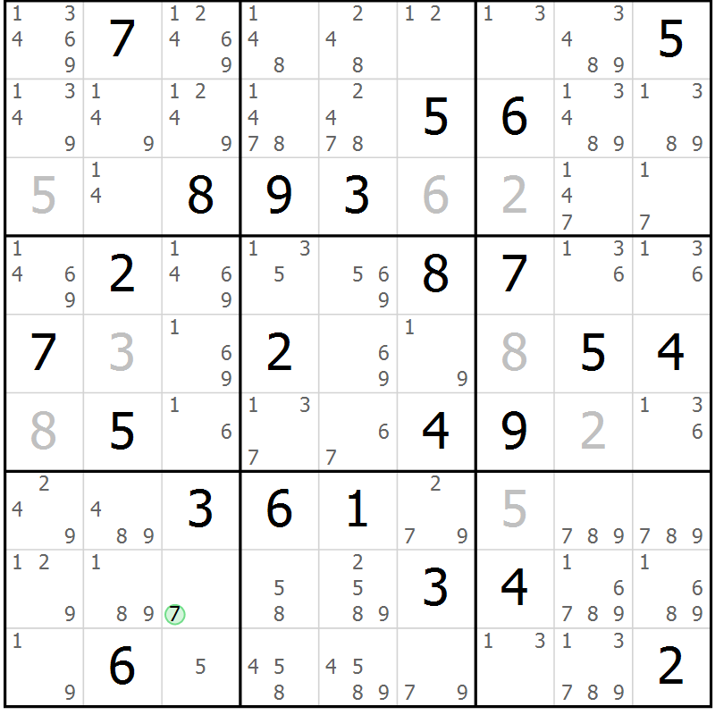 Position des candidats pour la solution de la Gr 83 page 86 du magazine de sudoku Maestro n° 085