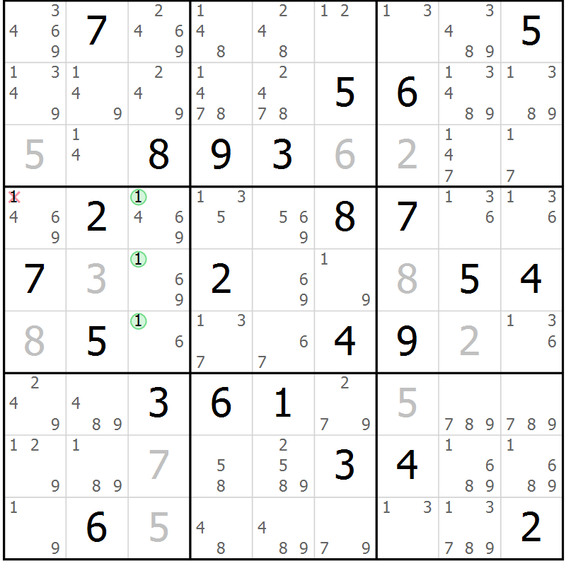 Position des candidats pour la solution de la Gr 83 page 86 du magazine de sudoku Maestro n° 085