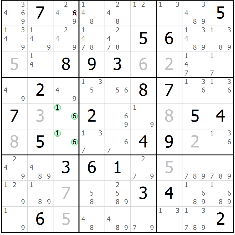 Position des candidats pour la solution de la Gr 83 page 86 du magazine de sudoku Maestro n° 085