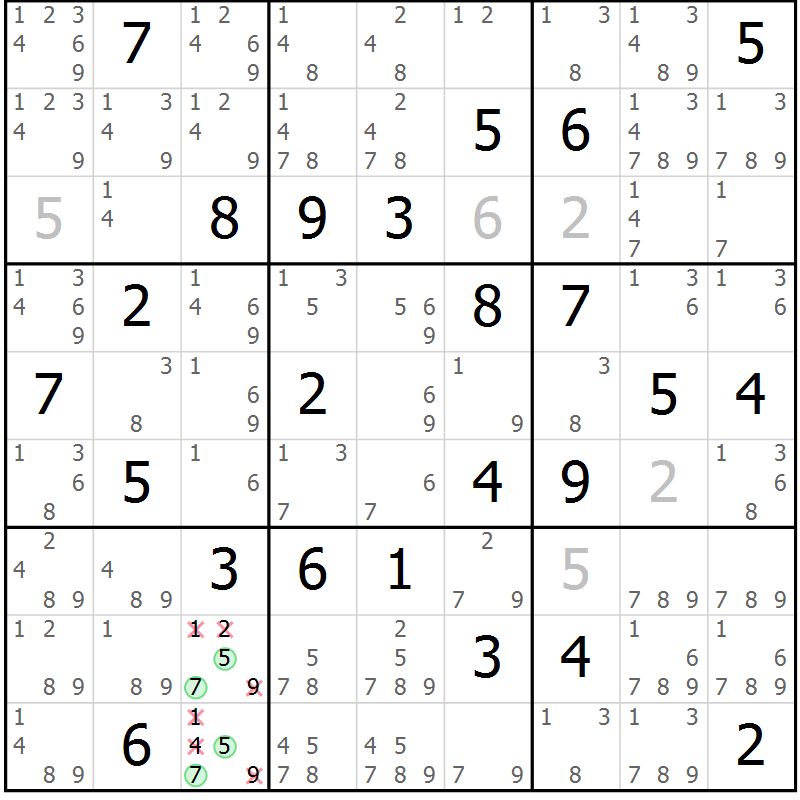 Position des candidats pour la solution de la Gr 83 page 86 du magazine de sudoku Maestro n° 085