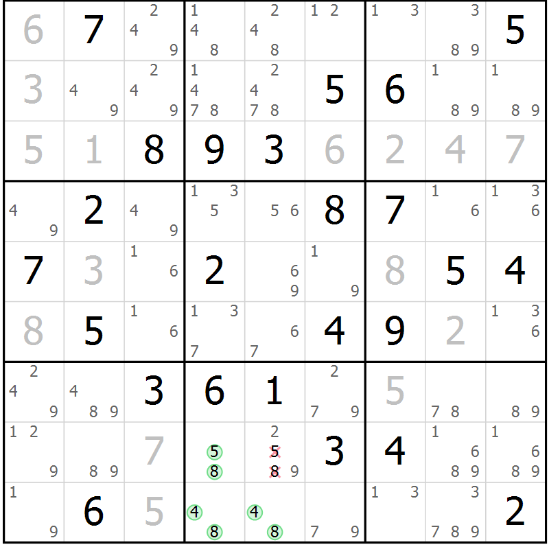 Position des candidats pour la solution de la Gr 83 page 86 du magazine de sudoku Maestro n° 085