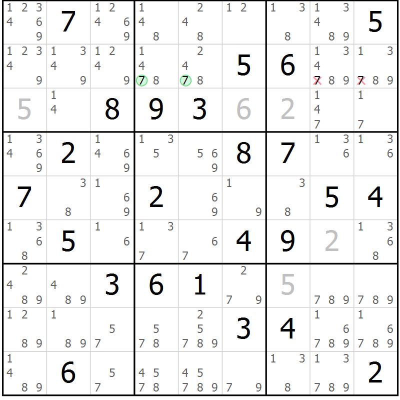 Position des candidats pour la solution de la Gr 83 page 86 du magazine de sudoku Maestro n° 085