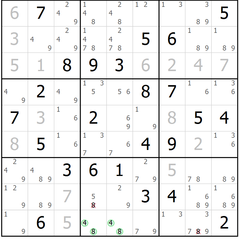 Position des candidats pour la solution de la Gr 83 page 86 du magazine de sudoku Maestro n° 085