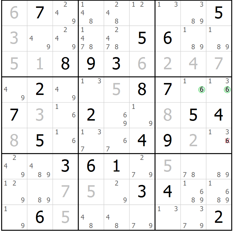 Position des candidats pour la solution de la Gr 83 page 86 du magazine de sudoku Maestro n° 085