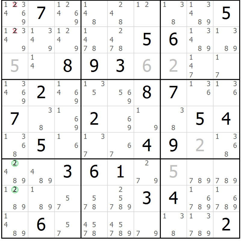 Position des candidats pour la solution de la Gr 83 page 86 du magazine de sudoku Maestro n° 085