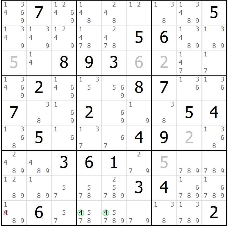 Position des candidats pour la solution de la Gr 83 page 86 du magazine de sudoku Maestro n° 085