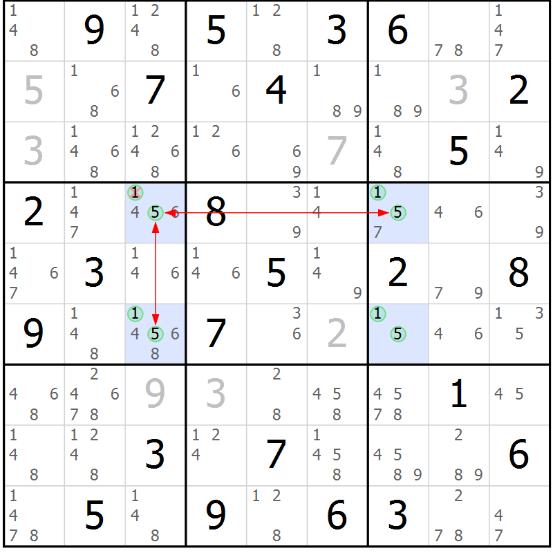 Position des candidats pour la solution de la Gr 84 page 87 du magazine de sudoku Maestro n° 085