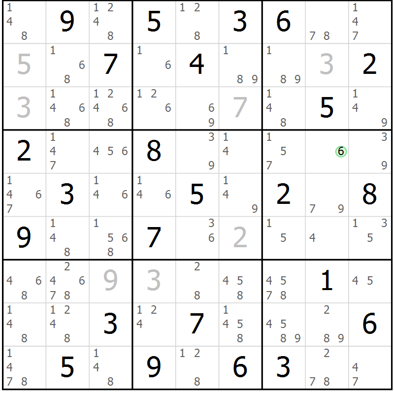Position des candidats pour la solution de la Gr 84 page 87 du magazine de sudoku Maestro n° 085