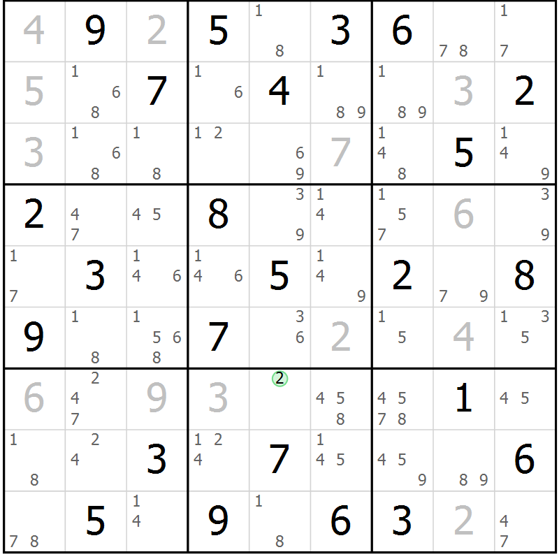 Position des candidats pour la solution de la Gr 84 page 87 du magazine de sudoku Maestro n° 085
