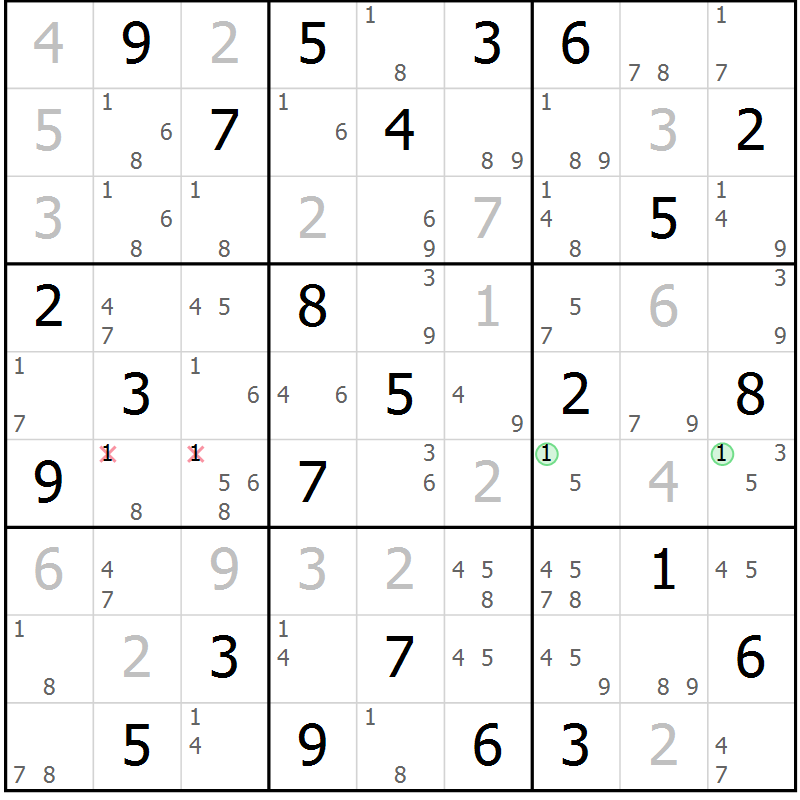 Position des candidats pour la solution de la Gr 84 page 87 du magazine de sudoku Maestro n° 085