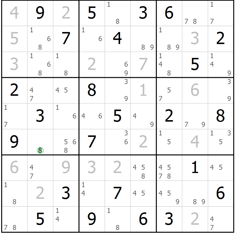 Position des candidats pour la solution de la Gr 84 page 87 du magazine de sudoku Maestro n° 085