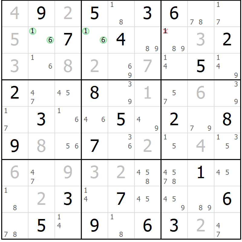 Position des candidats pour la solution de la Gr 84 page 87 du magazine de sudoku Maestro n° 085