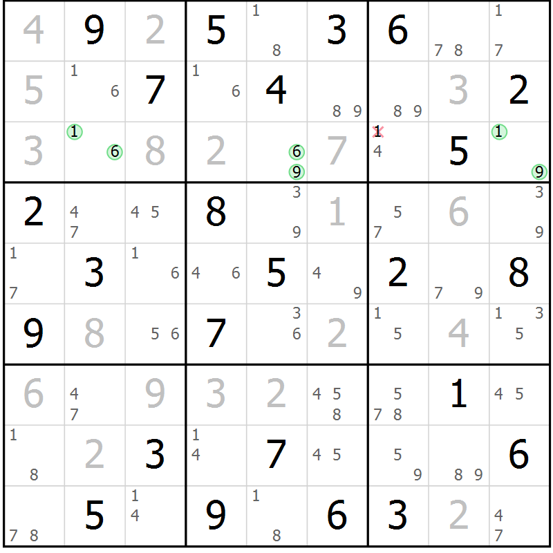 Position des candidats pour la solution de la Gr 84 page 87 du magazine de sudoku Maestro n° 085