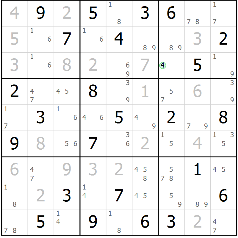 Position des candidats pour la solution de la Gr 84 page 87 du magazine de sudoku Maestro n° 085