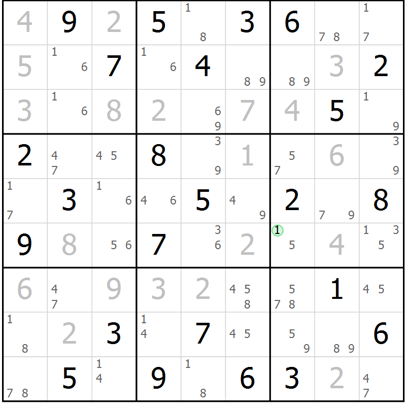Position des candidats pour la solution de la Gr 84 page 87 du magazine de sudoku Maestro n° 085