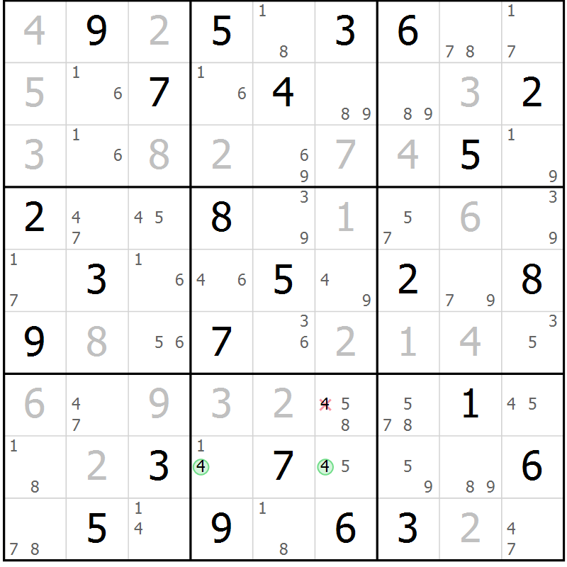 Position des candidats pour la solution de la Gr 84 page 87 du magazine de sudoku Maestro n° 085