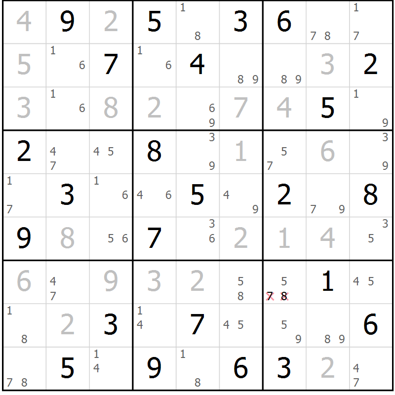 Position des candidats pour la solution de la Gr 84 page 87 du magazine de sudoku Maestro n° 085