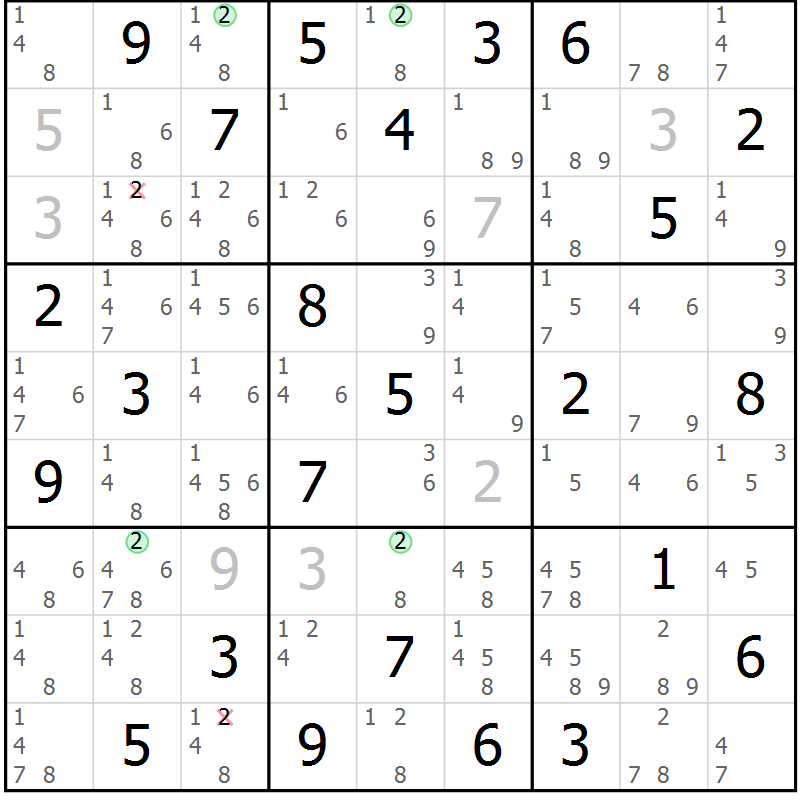 Position des candidats pour la solution de la Gr 84 page 87 du magazine de sudoku Maestro n° 085