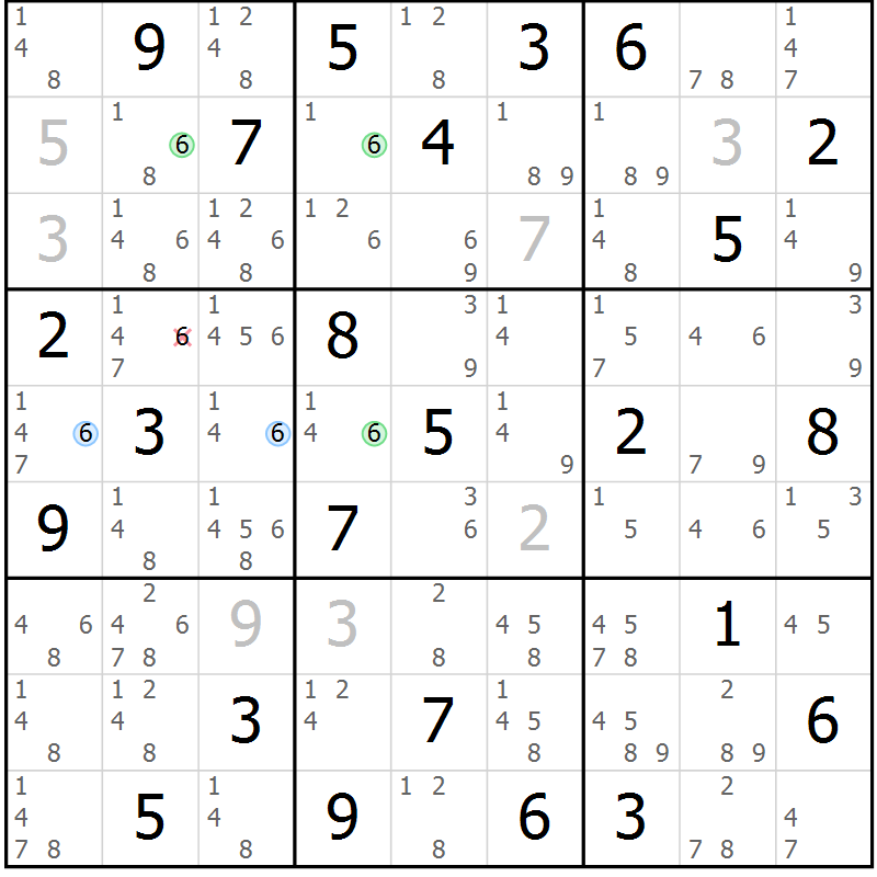 Position des candidats pour la solution de la Gr 84 page 87 du magazine de sudoku Maestro n° 085