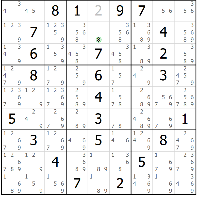 Position des candidats pour la solution de la Gr 9 page 12 du magazine de sudoku Maestro n° 085