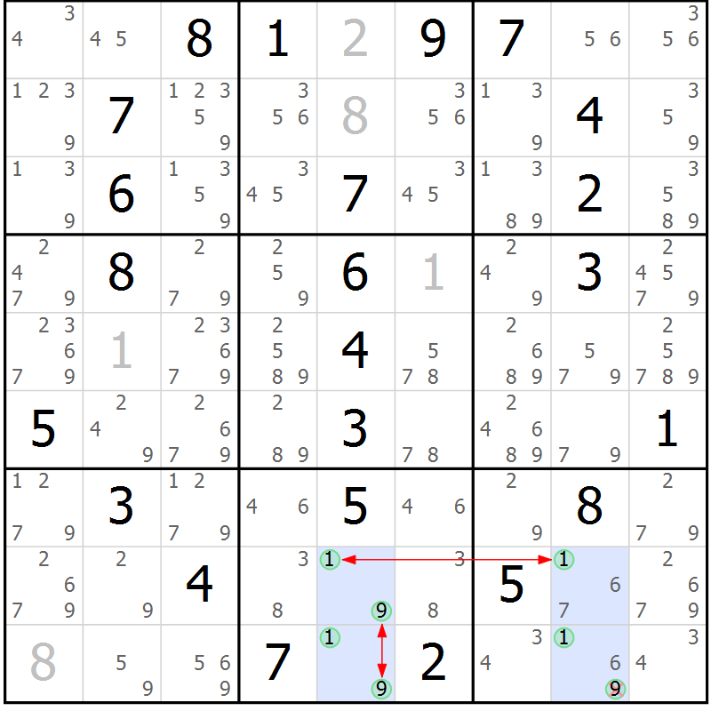 Position des candidats pour la solution de la Gr 9 page 12 du magazine de sudoku Maestro n° 085