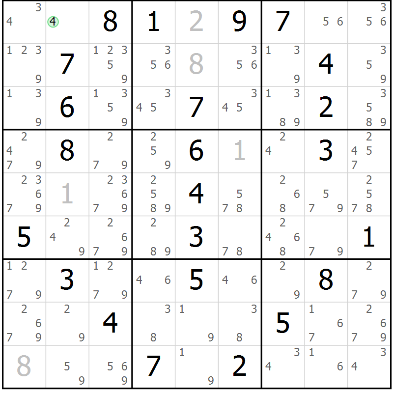 Position des candidats pour la solution de la Gr 9 page 12 du magazine de sudoku Maestro n° 085