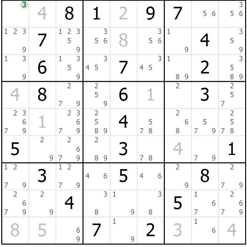 Position des candidats pour la solution de la Gr 9 page 12 du magazine de sudoku Maestro n° 085