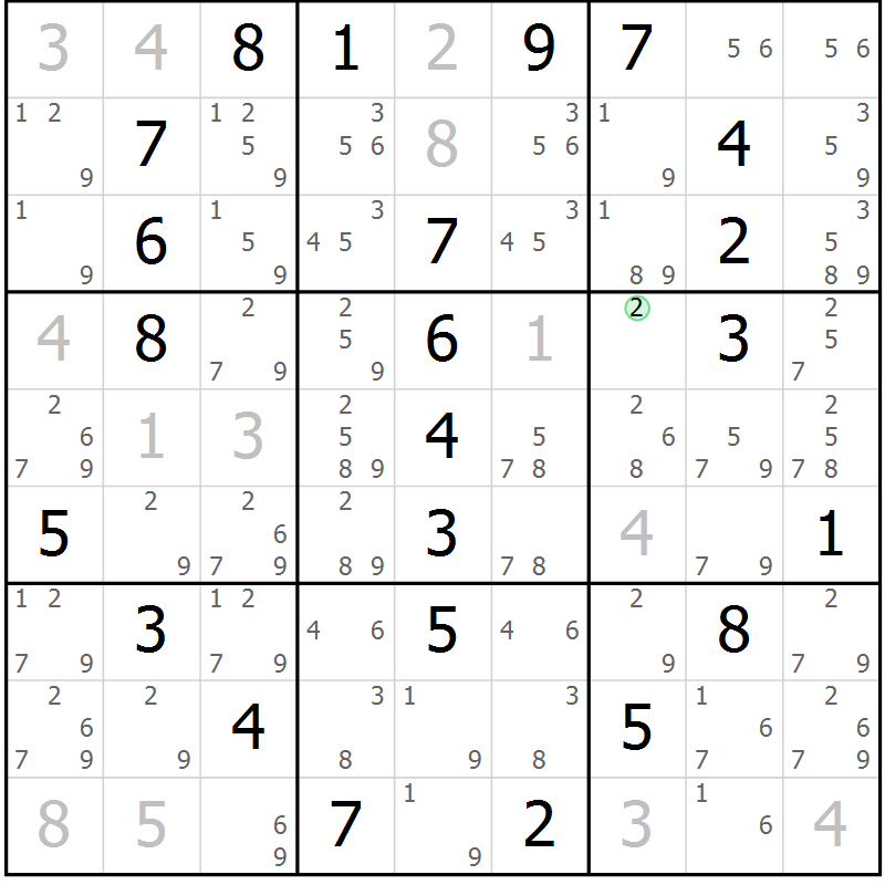 Position des candidats pour la solution de la Gr 9 page 12 du magazine de sudoku Maestro n° 085