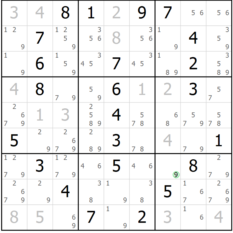 Position des candidats pour la solution de la Gr 9 page 12 du magazine de sudoku Maestro n° 085