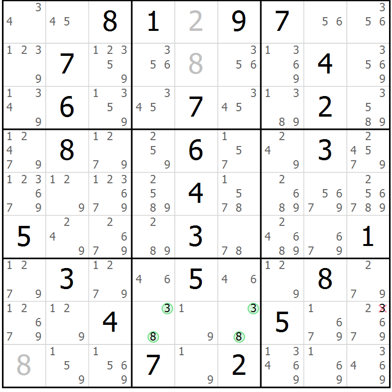 Position des candidats pour la solution de la Gr 9 page 12 du magazine de sudoku Maestro n° 085