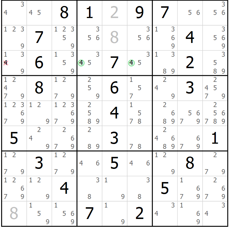 Position des candidats pour la solution de la Gr 9 page 12 du magazine de sudoku Maestro n° 085