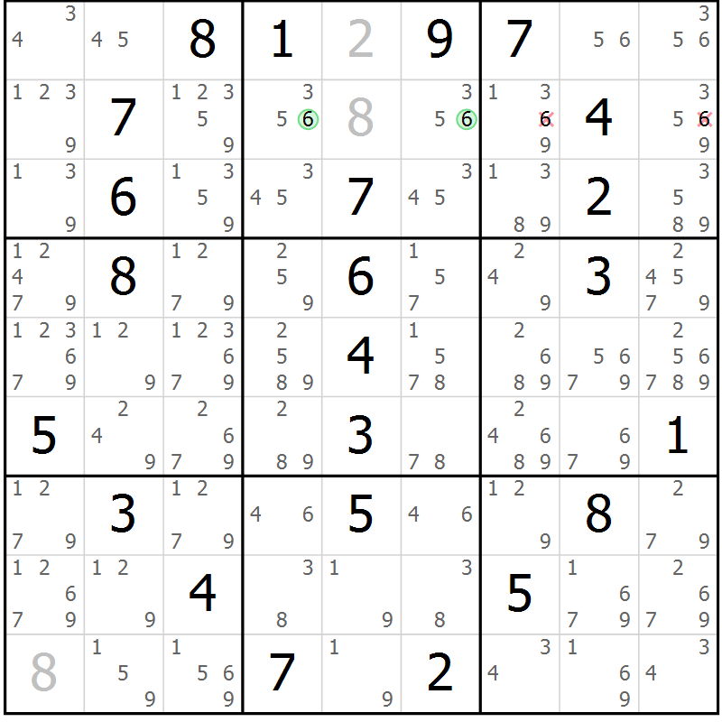 Position des candidats pour la solution de la Gr 9 page 12 du magazine de sudoku Maestro n° 085