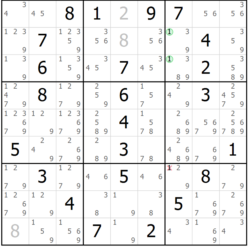 Position des candidats pour la solution de la Gr 9 page 12 du magazine de sudoku Maestro n° 085