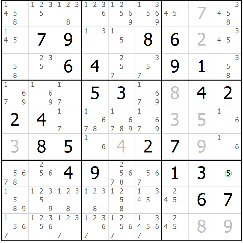 Position des candidats pour la solution de la Gr 1 page 4 du magazine de sudoku Maestro n° 086